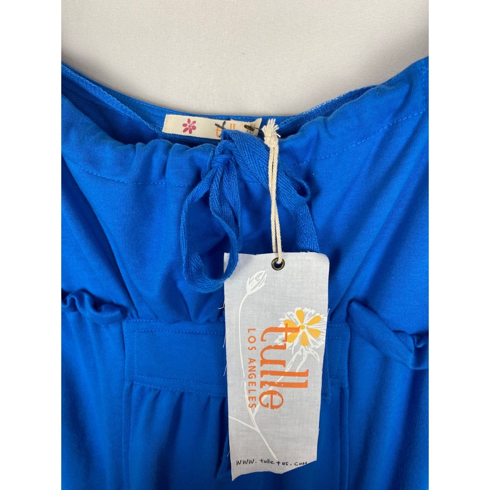 Tulle Los Angeles Blue Ruffle Empire Waist Mini Dress Pockets NWT Size L - Picture 5 of 8